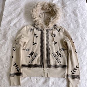 Lucky Brand Faux Fur Trimmed Hoodie Size Large